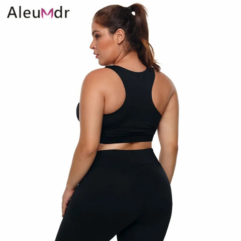 Aleumdr Active Wear Women Gym High Stretch Sport Bra Black Plus Size Racerback U-shaped Neck Running Yoga Tops Fitness LC26040