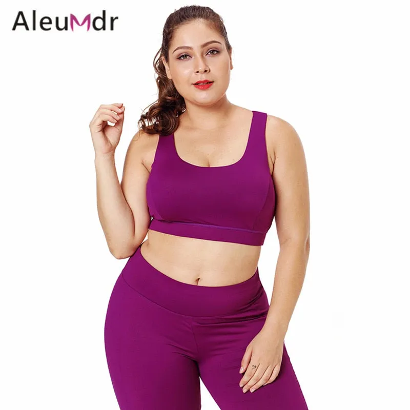 Aleumdr Active Wear Women Gym High Stretch Sport Bra Black Plus Size Racerback U-shaped Neck Running Yoga Tops Fitness LC26040