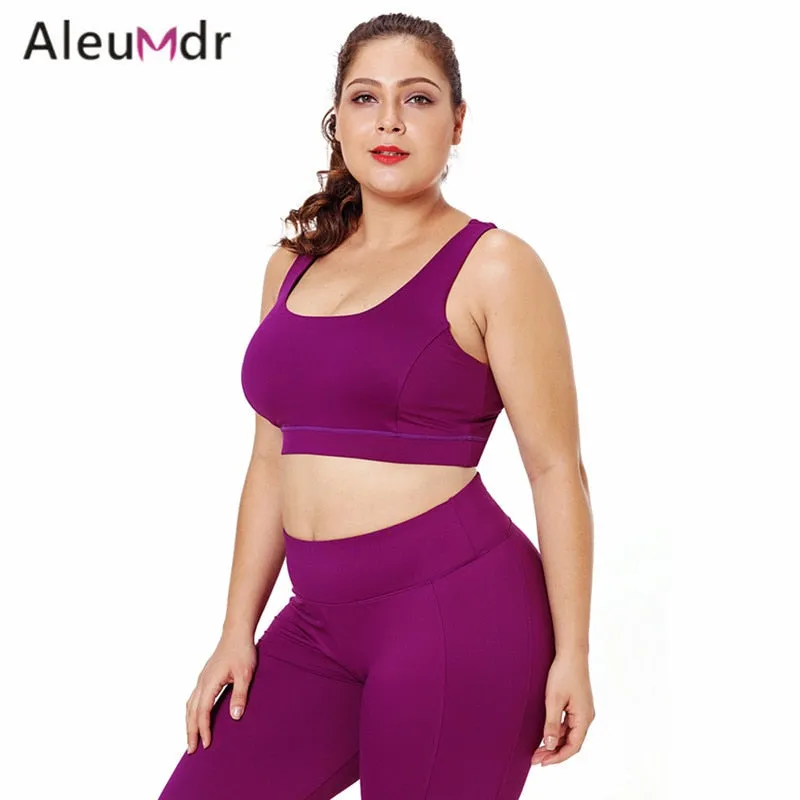 Aleumdr Active Wear Women Gym High Stretch Sport Bra Black Plus Size Racerback U-shaped Neck Running Yoga Tops Fitness LC26040