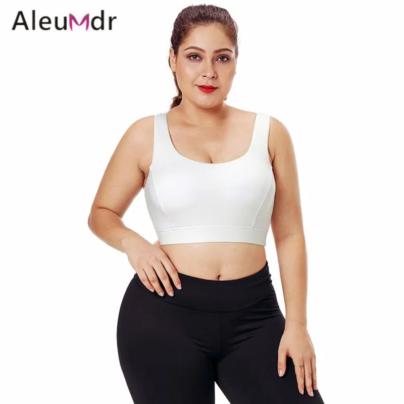 Aleumdr Active Wear Women Gym High Stretch Sport Bra Black Plus Size Racerback U-shaped Neck Running Yoga Tops Fitness LC26040