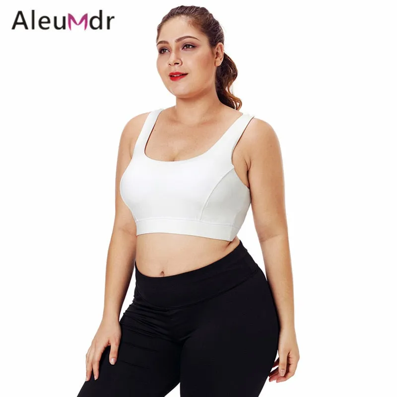 Aleumdr Active Wear Women Gym High Stretch Sport Bra Black Plus Size Racerback U-shaped Neck Running Yoga Tops Fitness LC26040