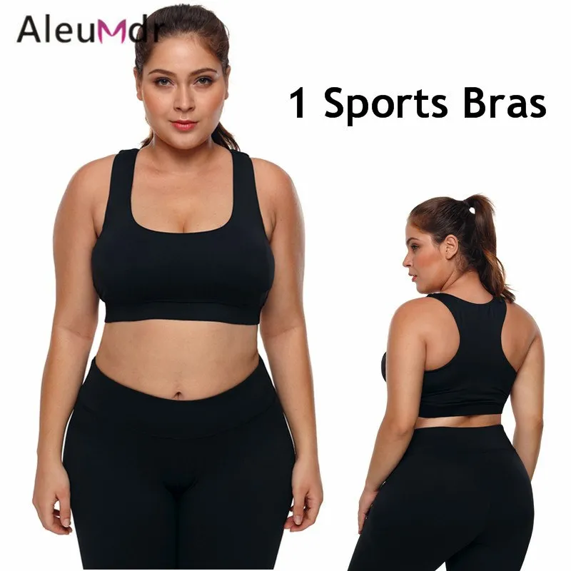 Aleumdr Active Wear Women Gym High Stretch Sport Bra Black Plus Size Racerback U-shaped Neck Running Yoga Tops Fitness LC26040