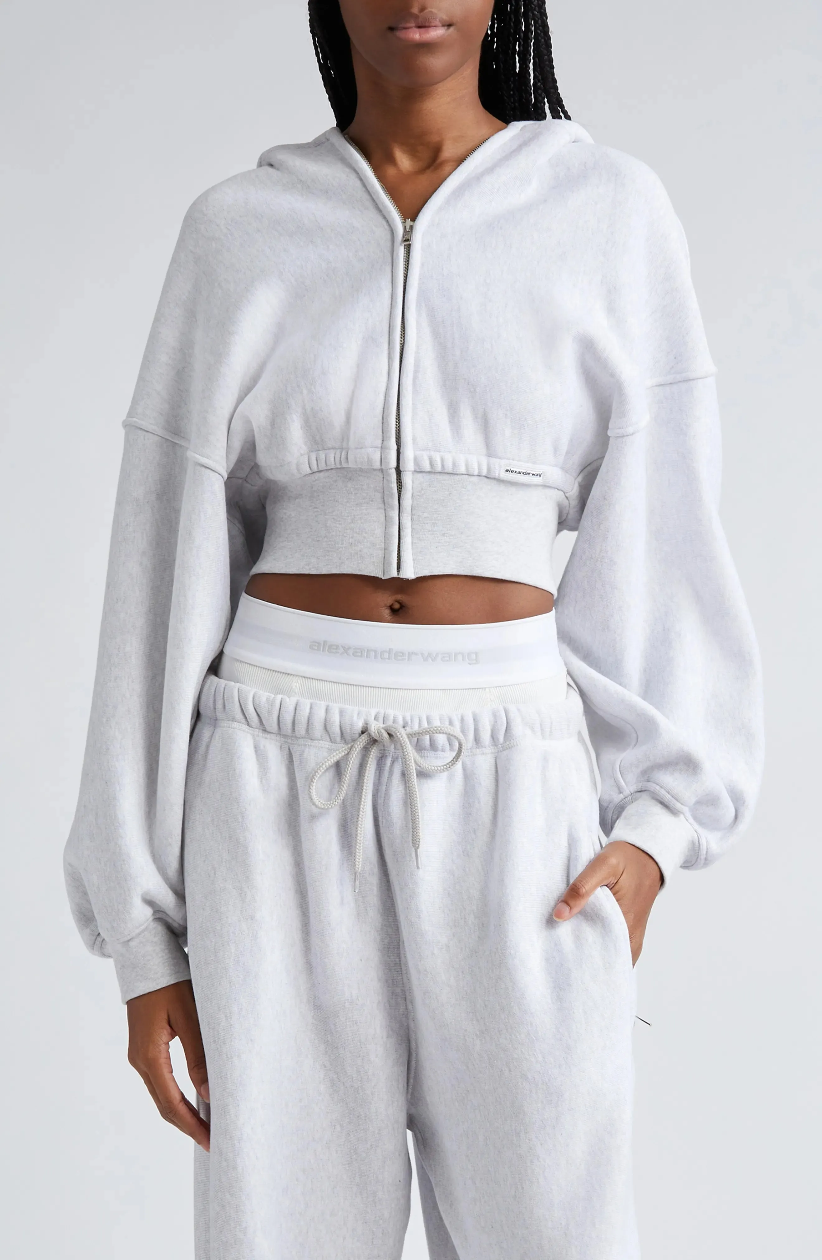 Alexander Wang  |Rib Street Style Long Sleeves Plain Cotton Logo Cropped Tops