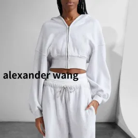 Alexander Wang  |Rib Street Style Long Sleeves Plain Cotton Logo Cropped Tops