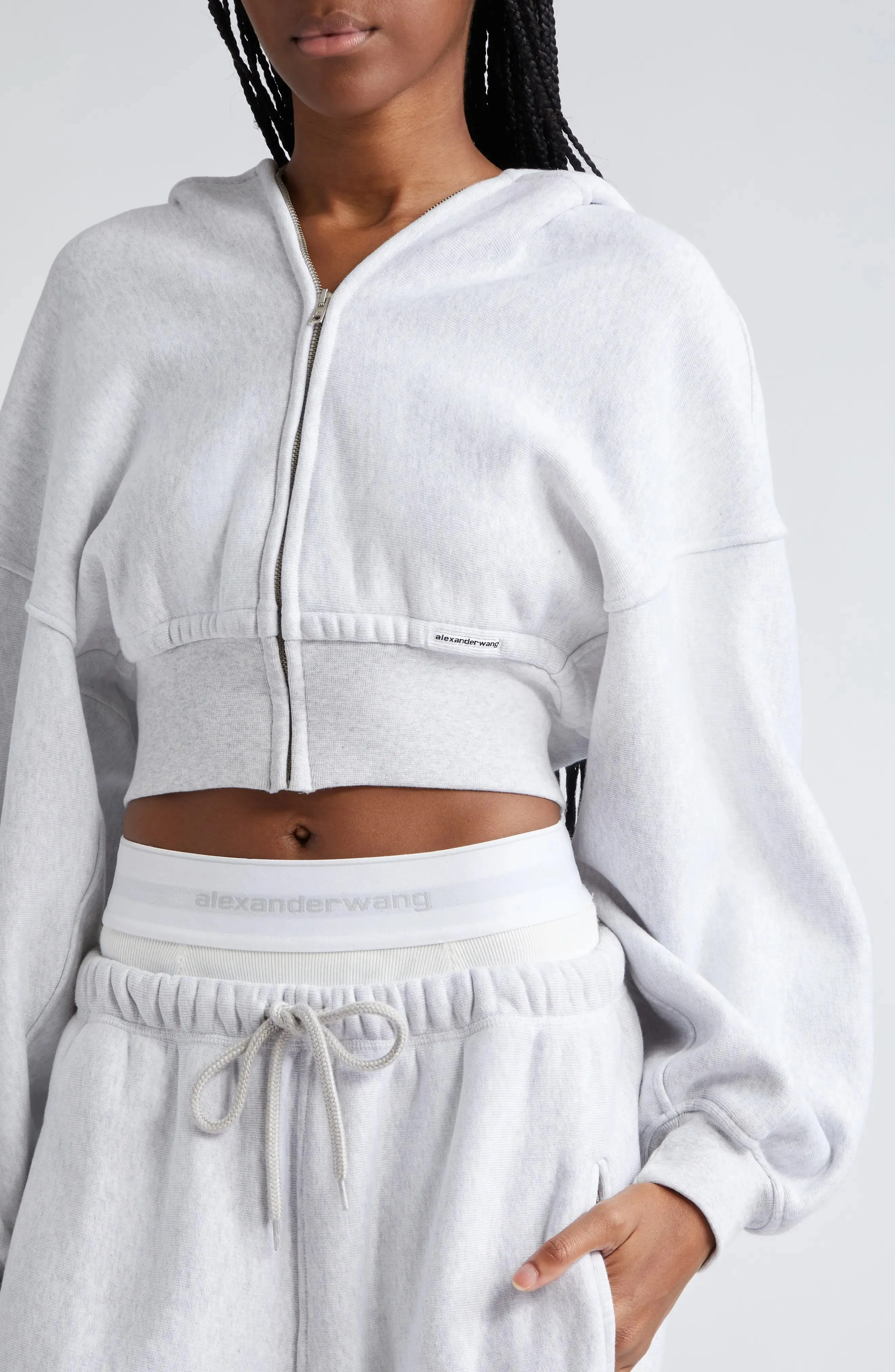 Alexander Wang  |Rib Street Style Long Sleeves Plain Cotton Logo Cropped Tops