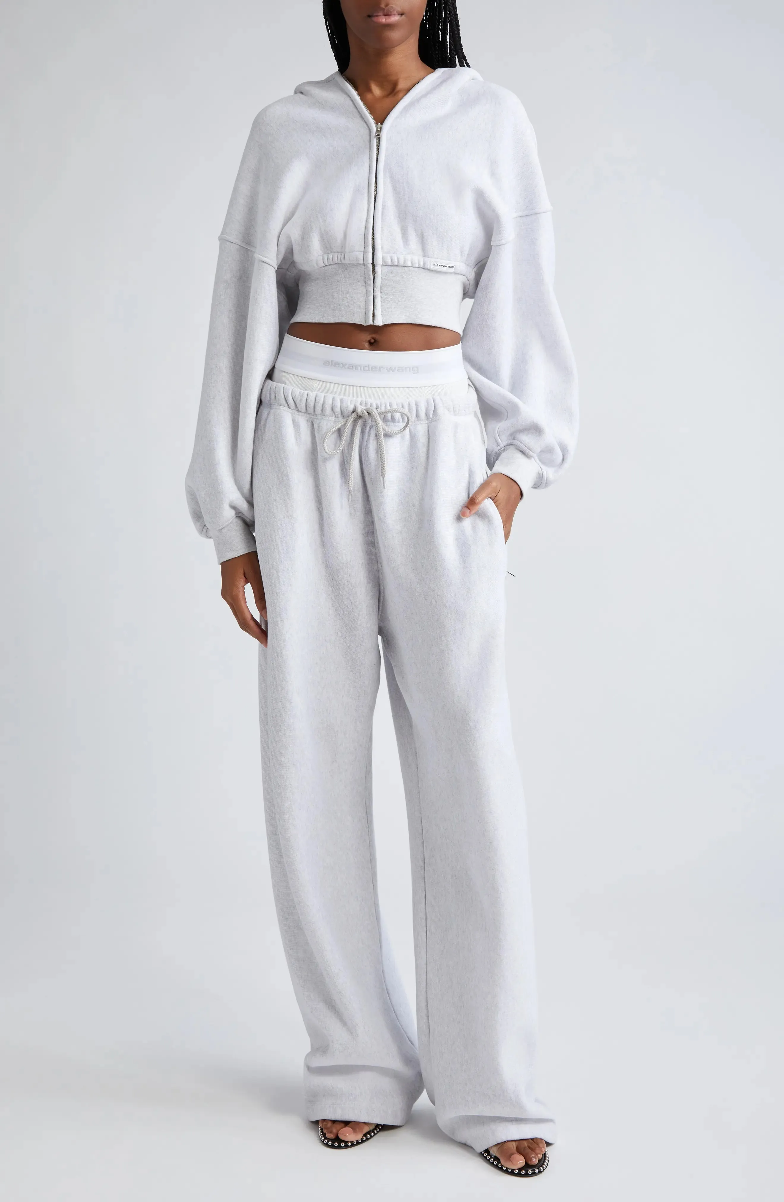 Alexander Wang  |Rib Street Style Long Sleeves Plain Cotton Logo Cropped Tops