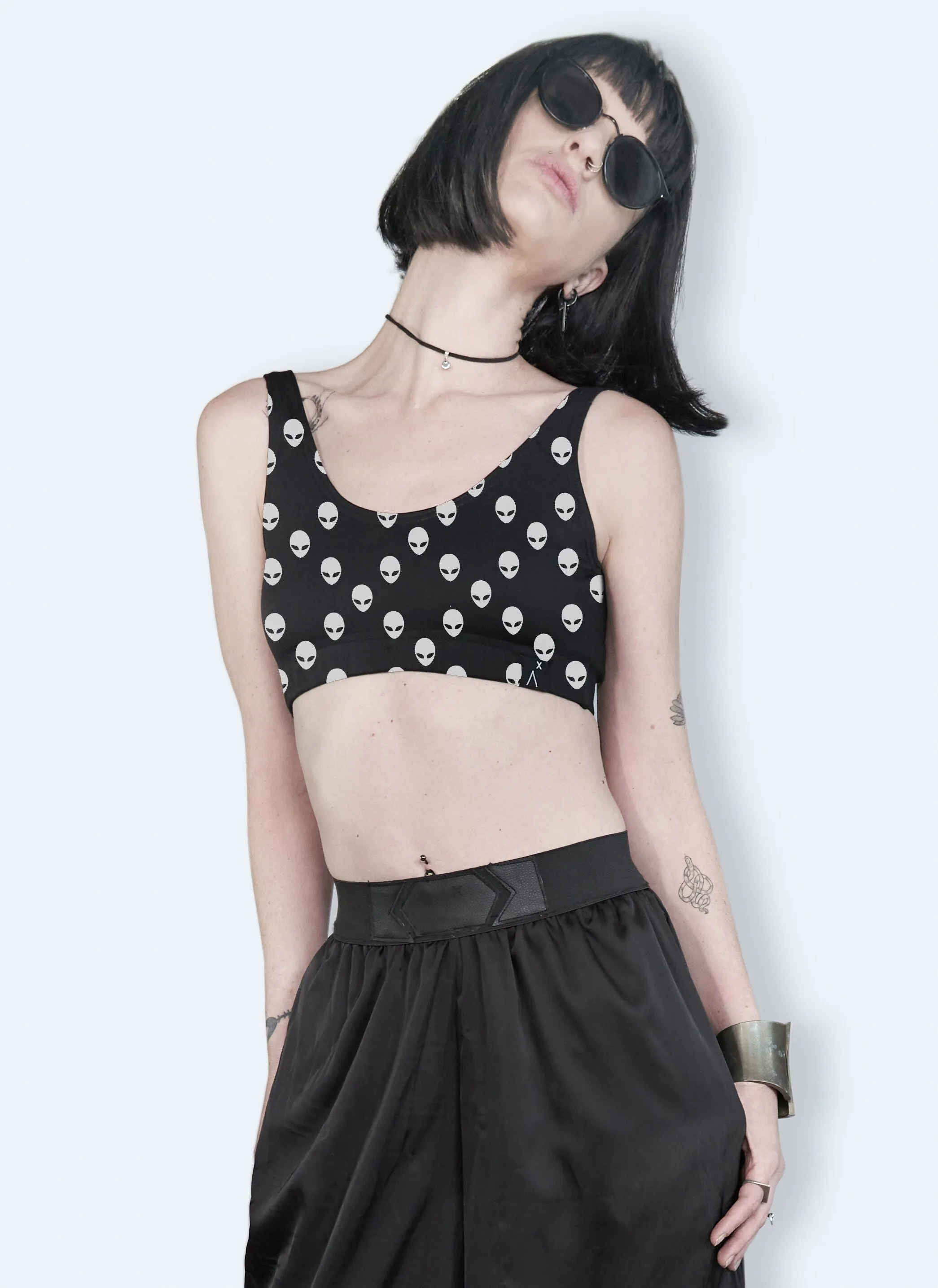 alien print crop top sports bra