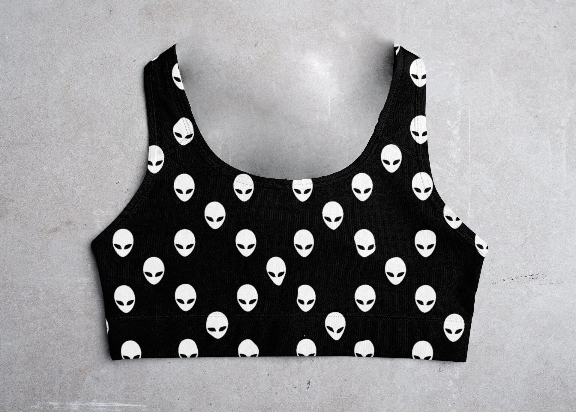 alien print crop top sports bra