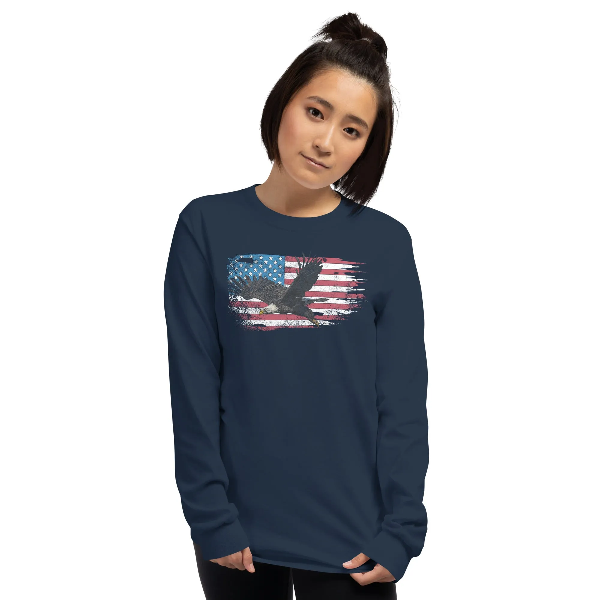 American Flag Bald Eagle Long Sleeve Shirt