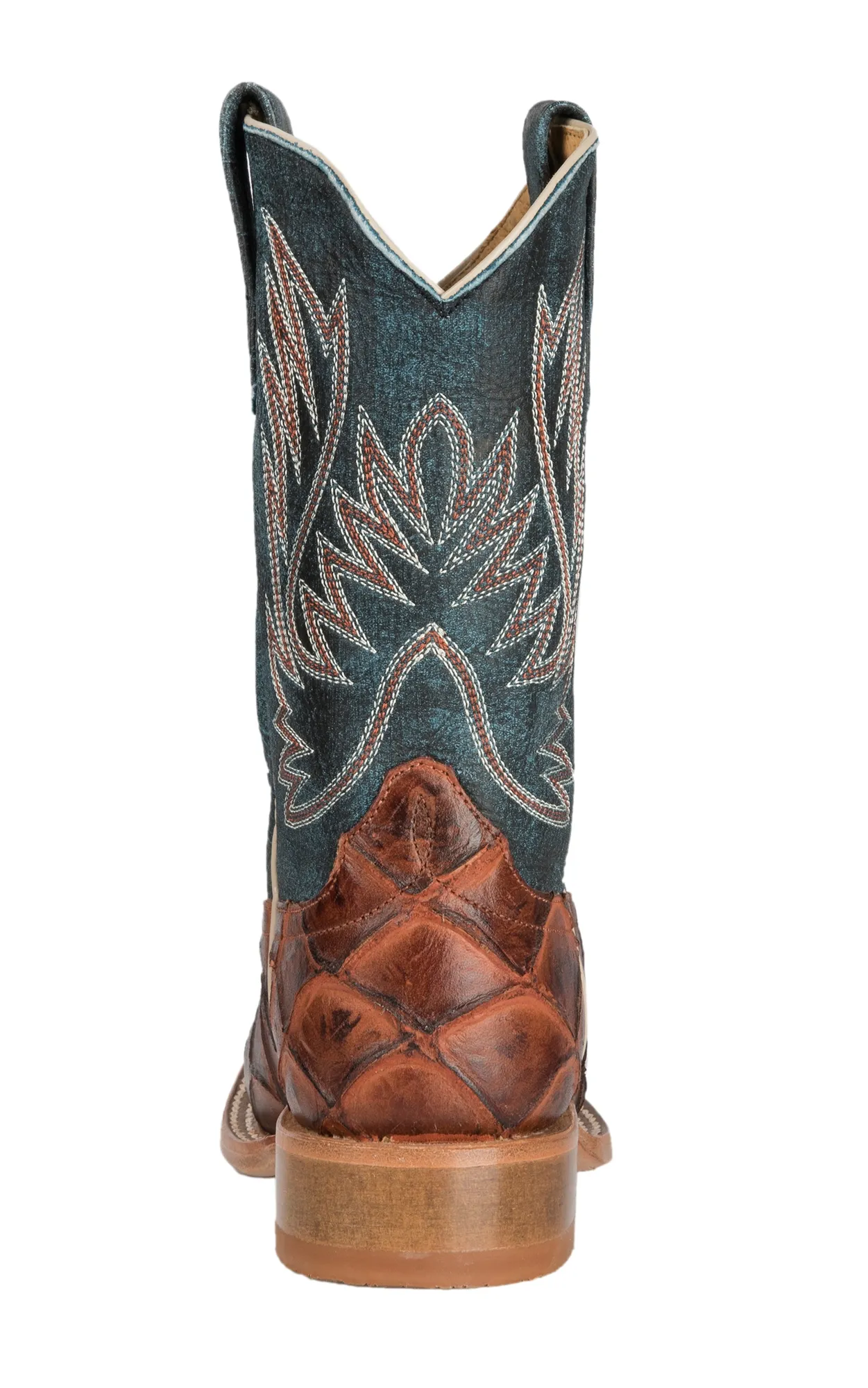 Anderson Bean Kids Horse Power Cognac Fish Print and Green Wide Square Toe Cowboy Boot