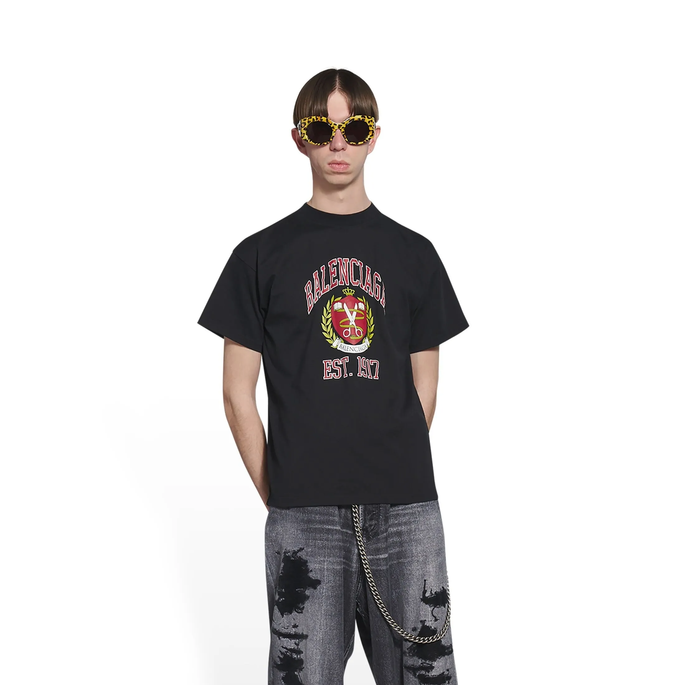 BALENCIAGA  |Men's college medium fit t-shirt in black