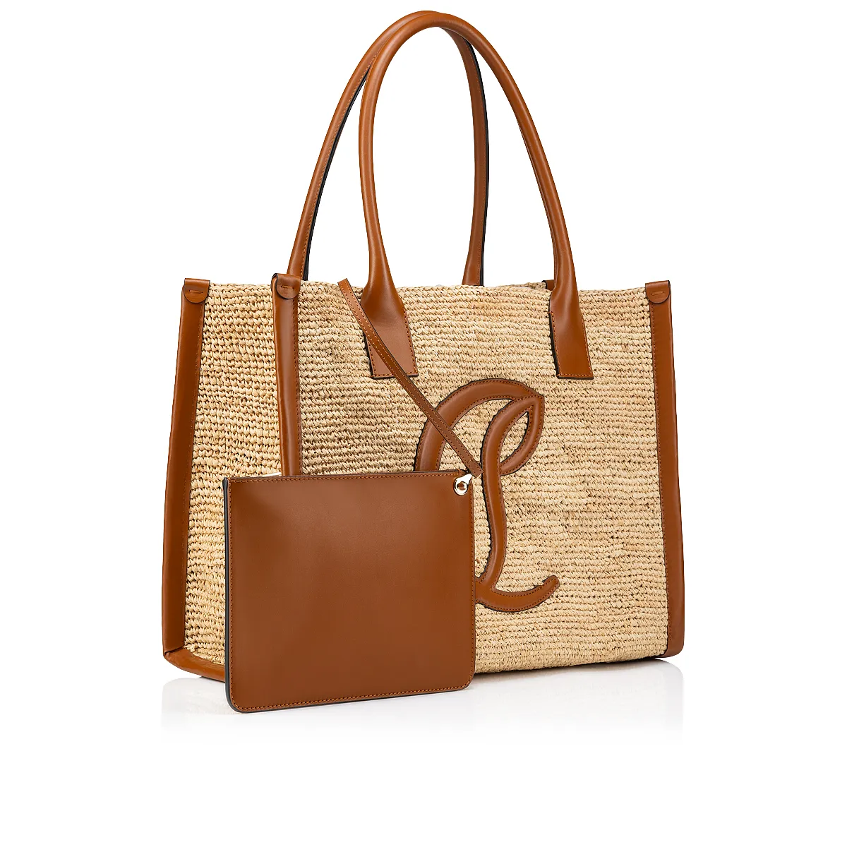 By My Side large Tote bag - Raffia and calf leather - Natural