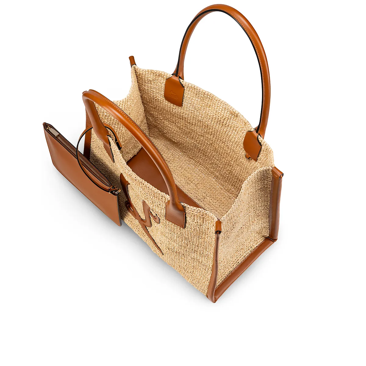 By My Side large Tote bag - Raffia and calf leather - Natural