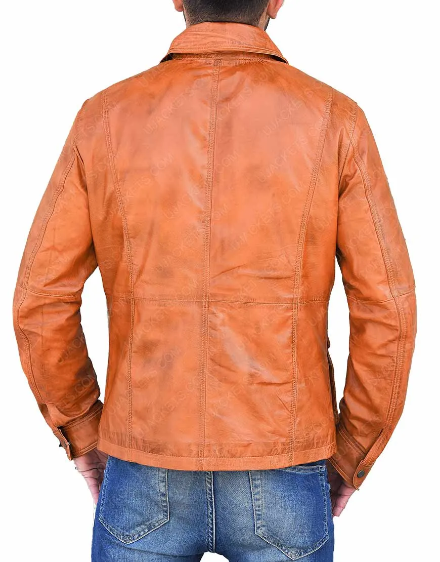 Cafe Racer Mens Tan Brown Bomber Tan Leather Jacket