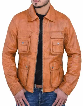 Cafe Racer Mens Tan Brown Bomber Tan Leather Jacket