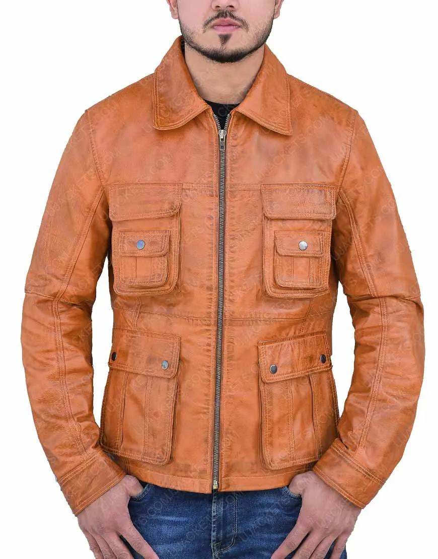 Cafe Racer Mens Tan Brown Bomber Tan Leather Jacket