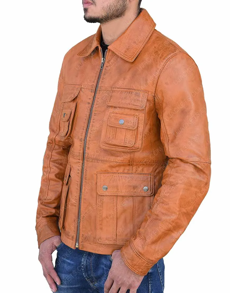 Cafe Racer Mens Tan Brown Bomber Tan Leather Jacket