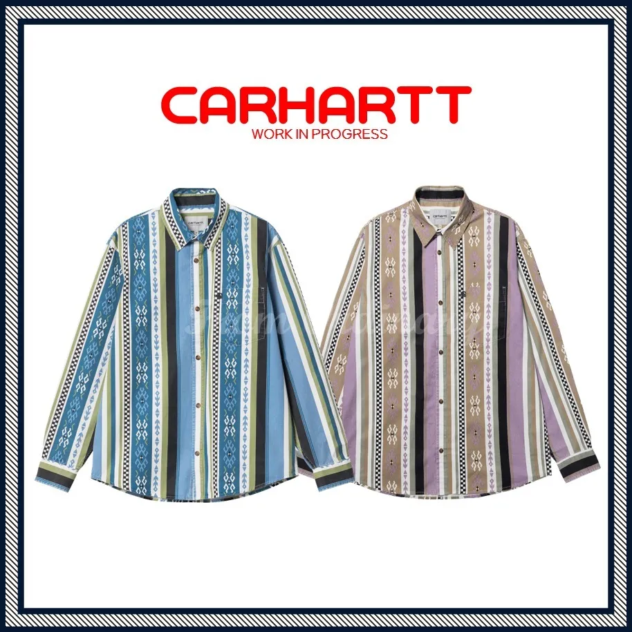 Carhartt  |Stripes Unisex Street Style Long Sleeves Logo Shirts