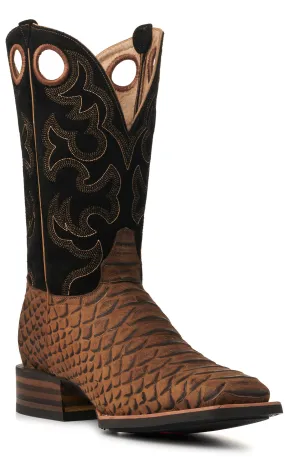 Cavender's Men's Intrepid Camel Jumbo Python Print and Black Suede Square Toe Cowboy Boots