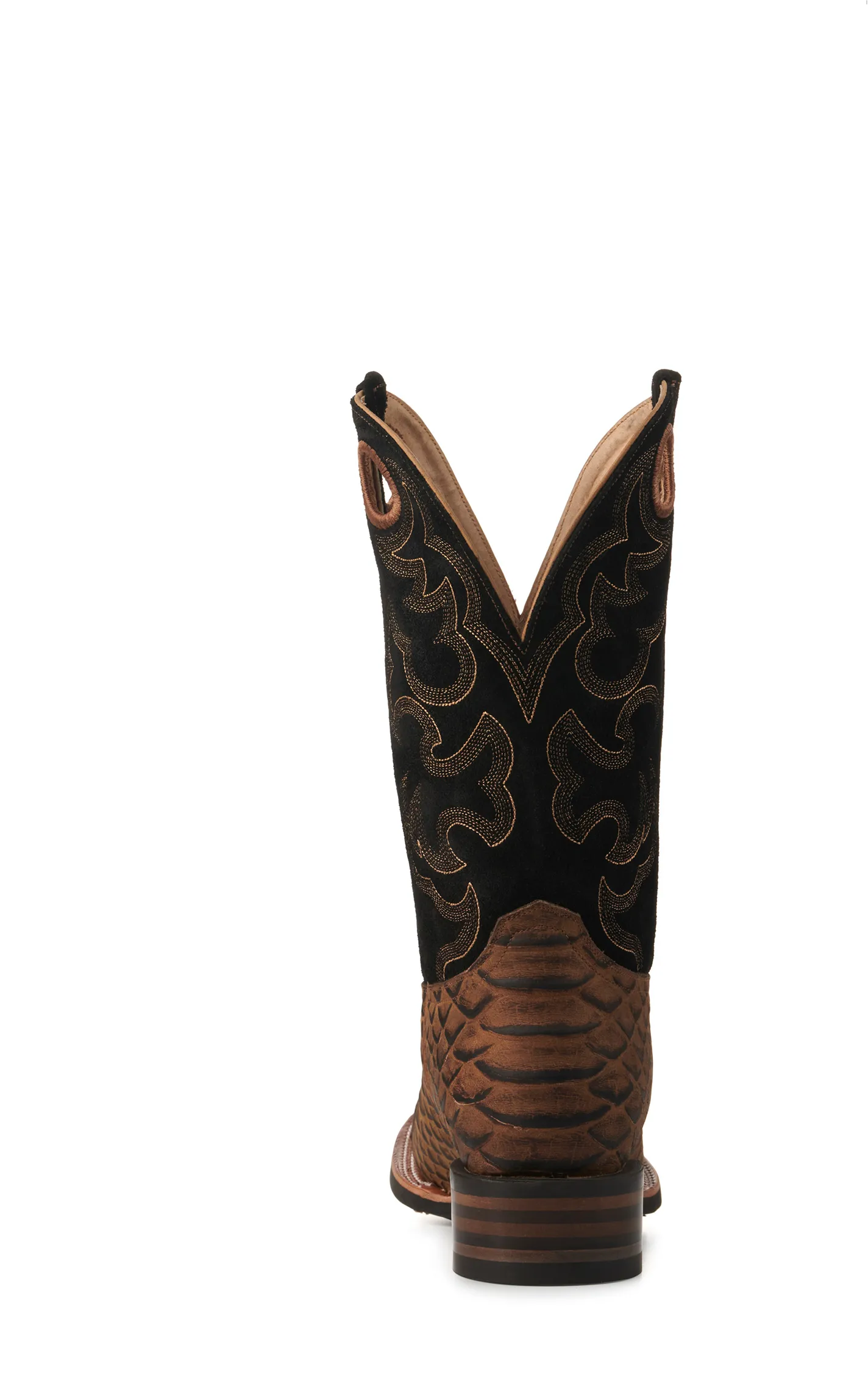 Cavender's Men's Intrepid Camel Jumbo Python Print and Black Suede Square Toe Cowboy Boots