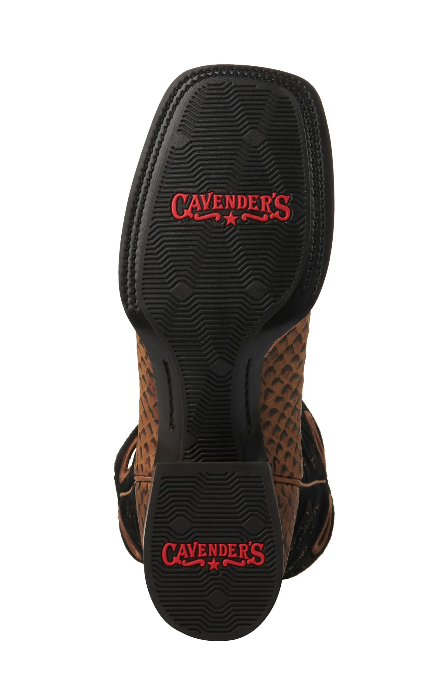 Cavender's Men's Intrepid Camel Jumbo Python Print and Black Suede Square Toe Cowboy Boots