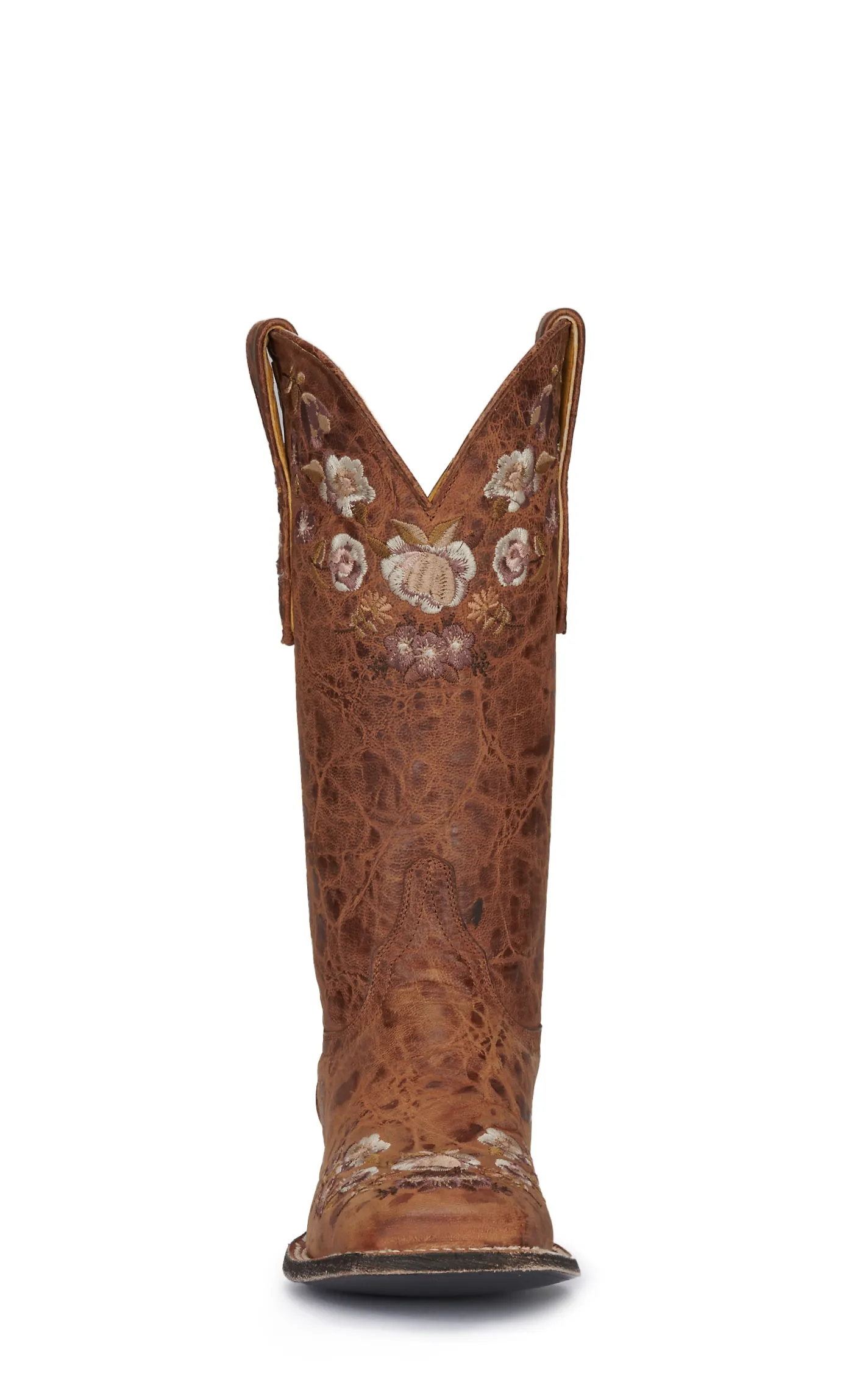 Cavender's Women's Weathered Tan with Floral Embroidery Square Toe Cowboy Boots