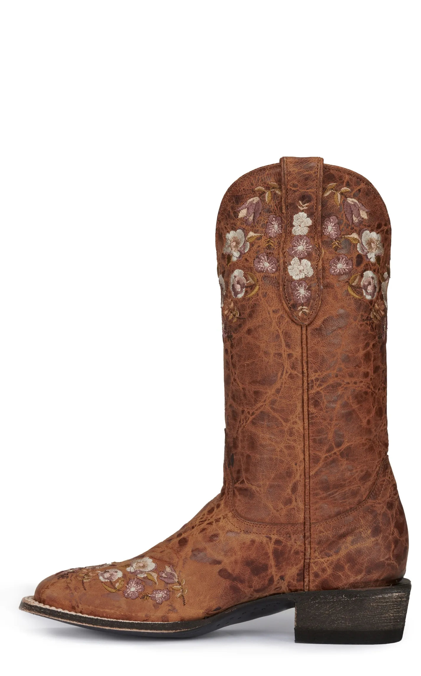 Cavender's Women's Weathered Tan with Floral Embroidery Square Toe Cowboy Boots