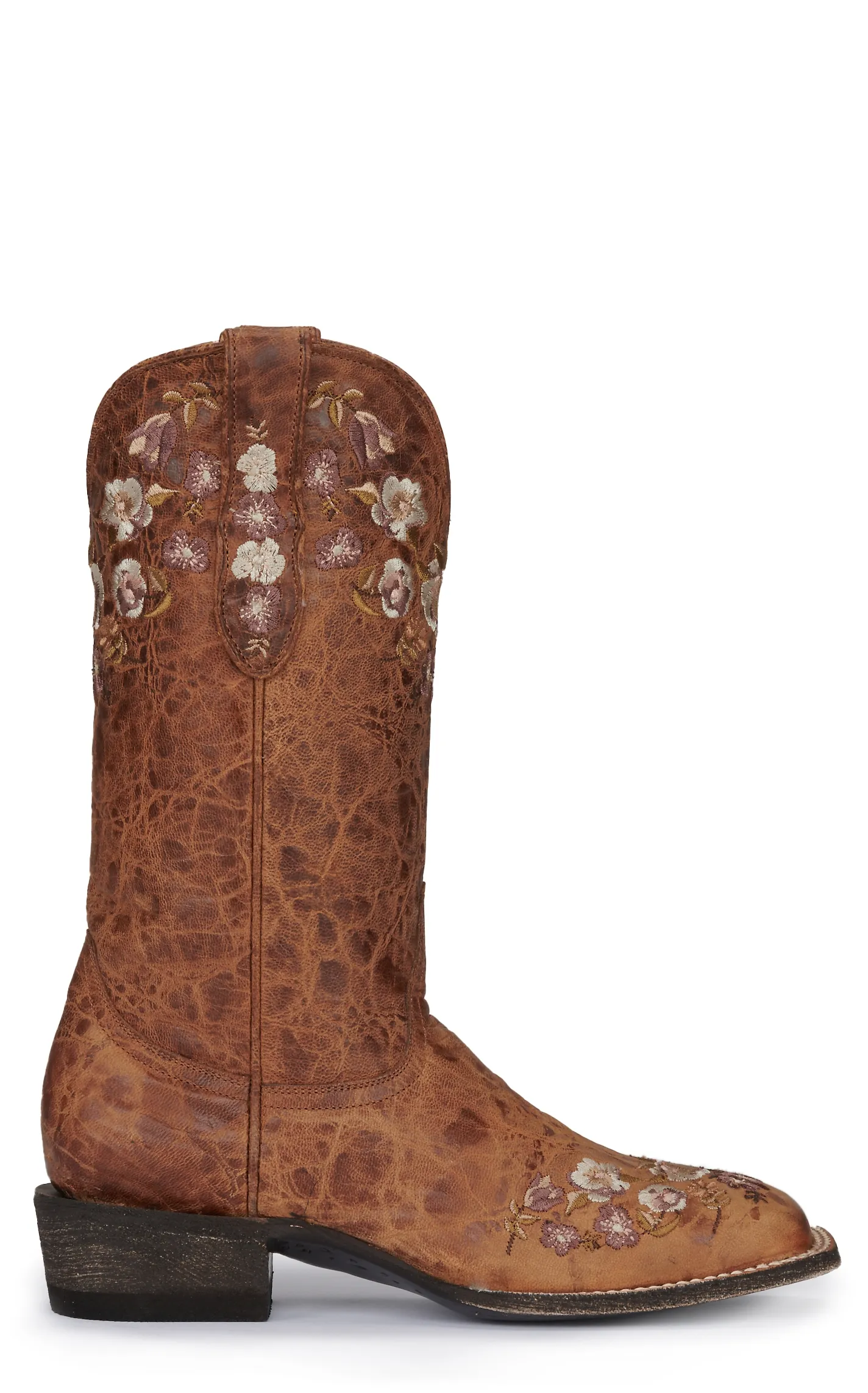 Cavender's Women's Weathered Tan with Floral Embroidery Square Toe Cowboy Boots