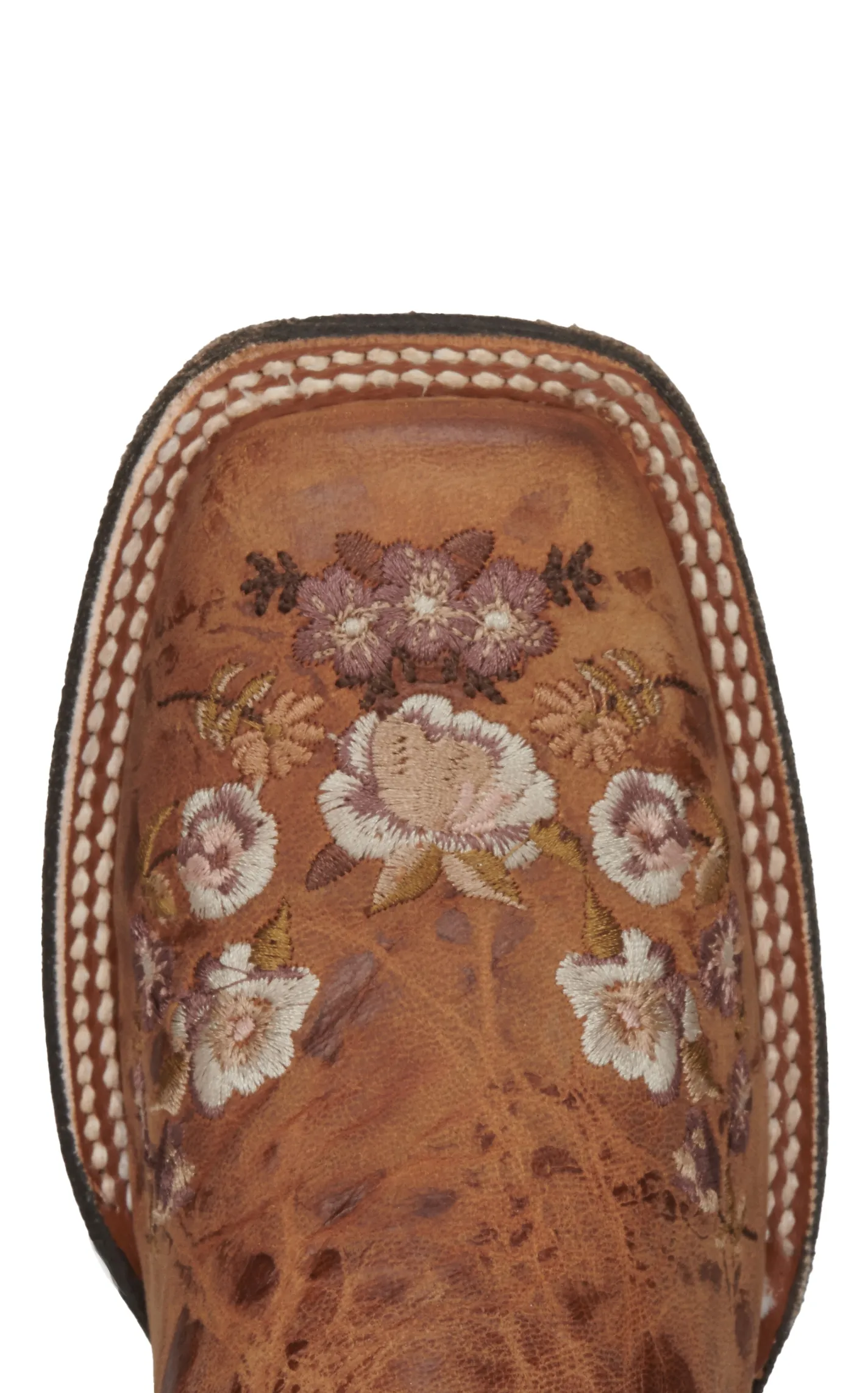 Cavender's Women's Weathered Tan with Floral Embroidery Square Toe Cowboy Boots