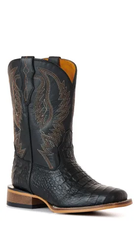 Cavender's Youth Black Crocodile Print Wide Square Toe Cowboy Boots