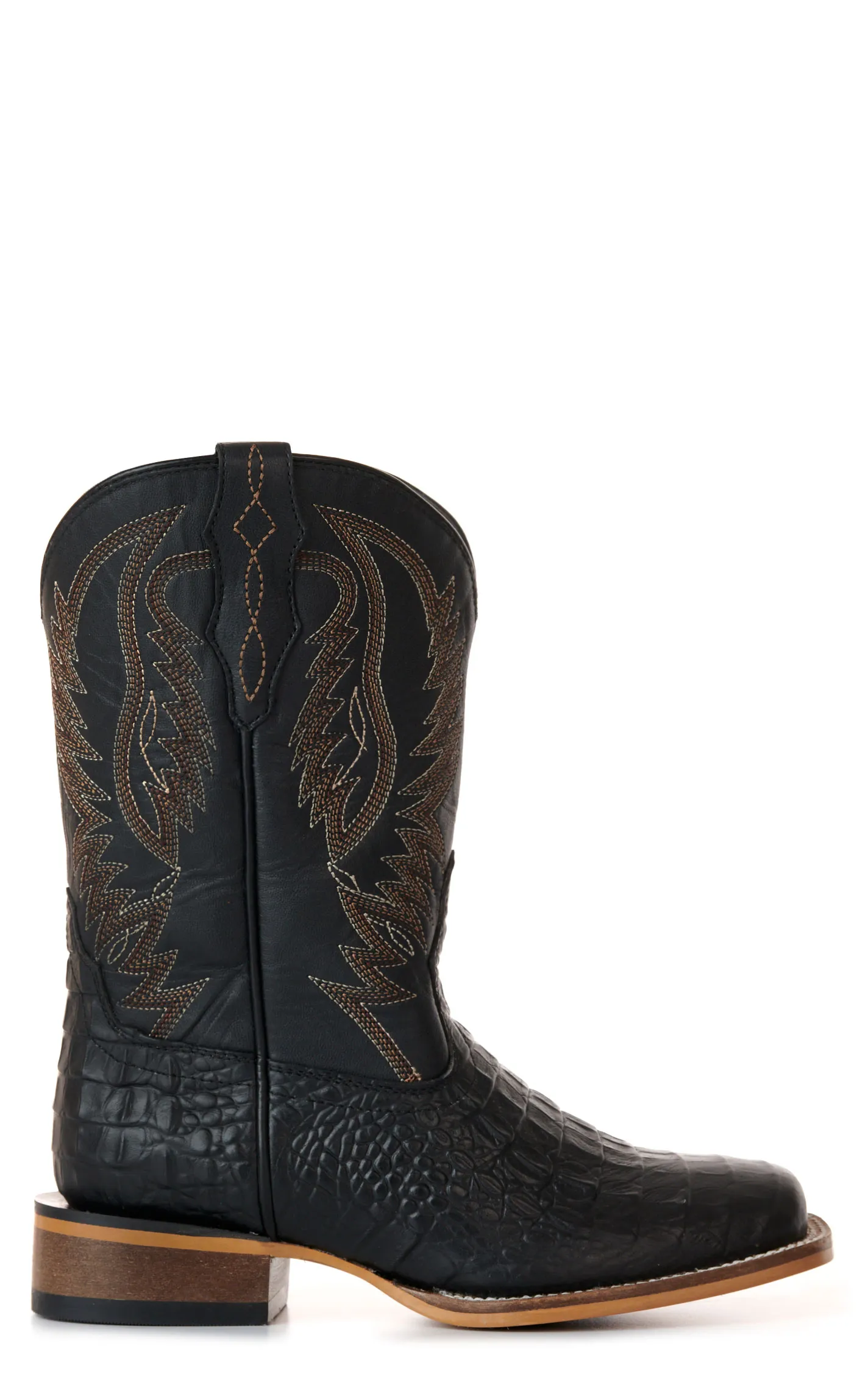 Cavender's Youth Black Crocodile Print Wide Square Toe Cowboy Boots