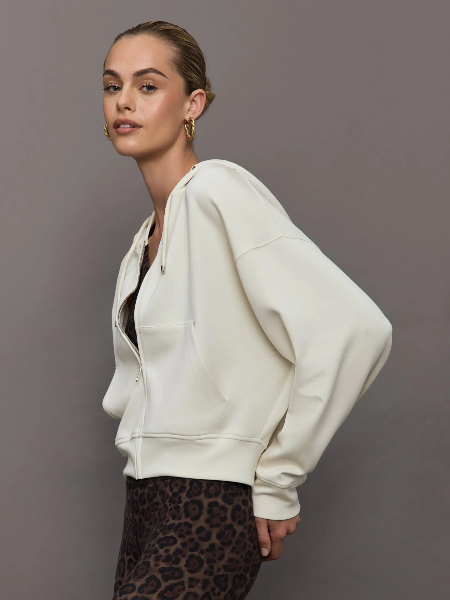 Cleo Cupro Drop Shoulder Hoodie Jacket - Ivory