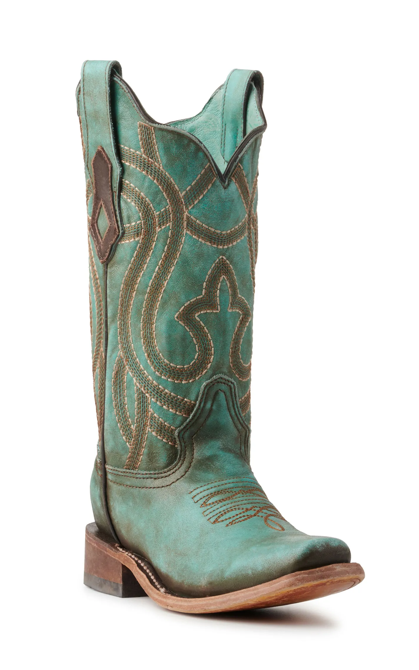 Corral Women's Antique Turquoise Embroidered Square Toe Cowboy Boots