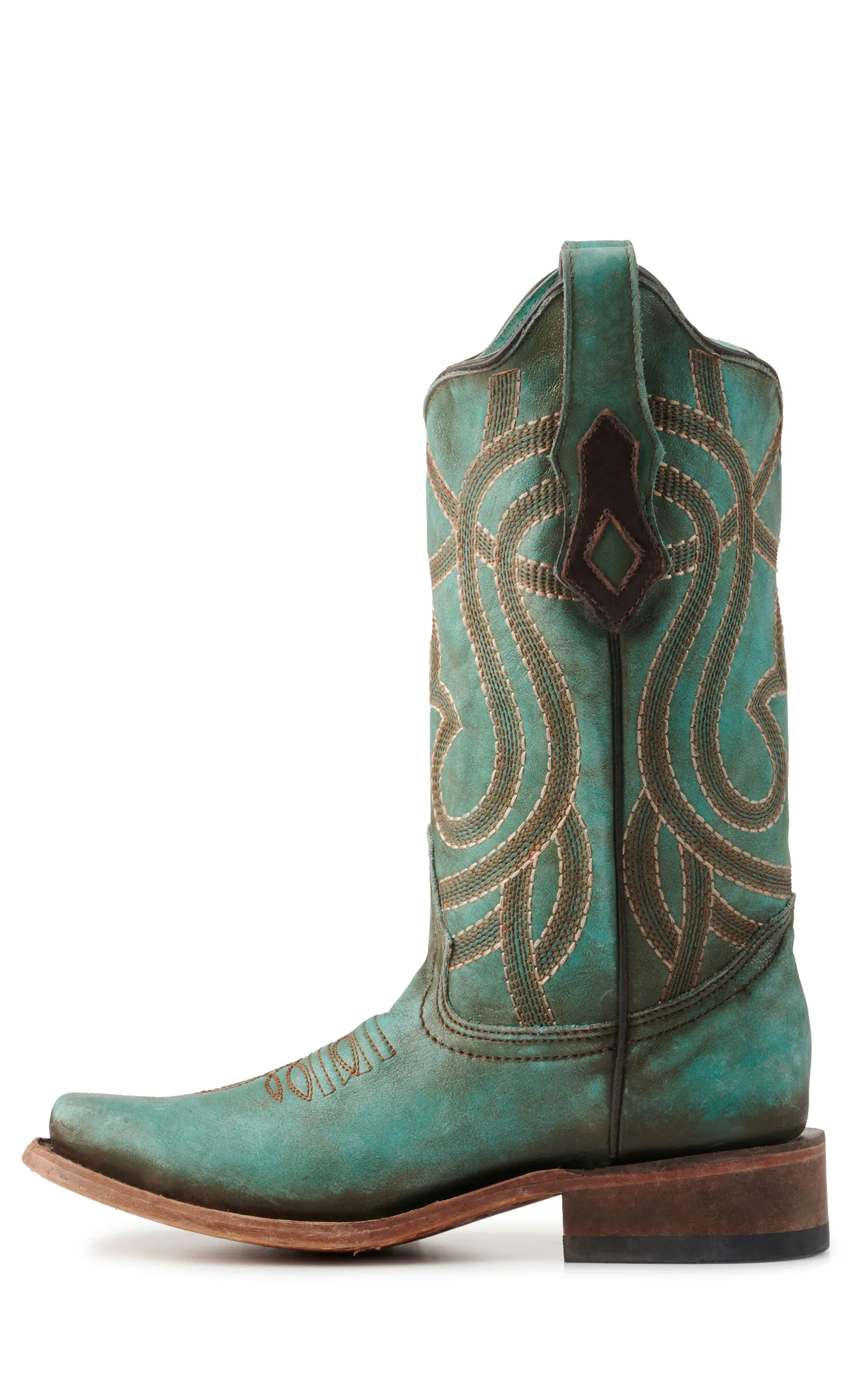 Corral Women's Antique Turquoise Embroidered Square Toe Cowboy Boots