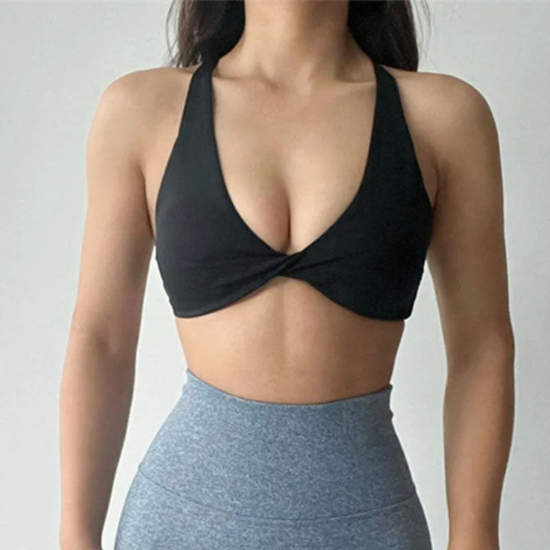 Cross Back Sport Bra Pleated Design Fitness Underwear