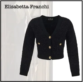 ELISABETTA FRANCHI  |Casual Style Wool V-Neck Long Sleeves Plain Office Style