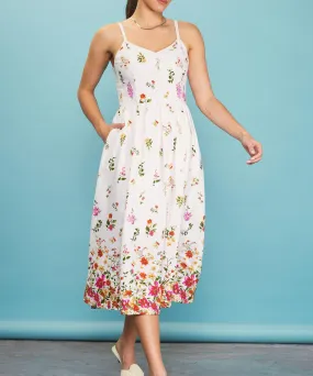 Floral Border Print Dress - Ivory/Red