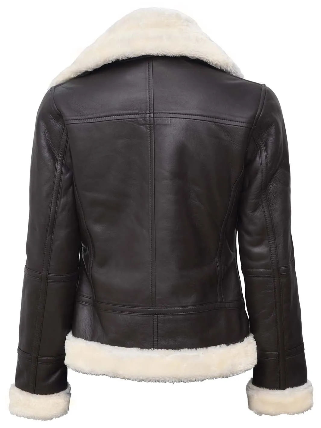 Frances Dark Brown Real Leather Shearling Bomber Jacket