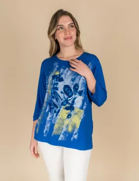 Gaia Life - T-shirt girocollo stampa piazzata bluette