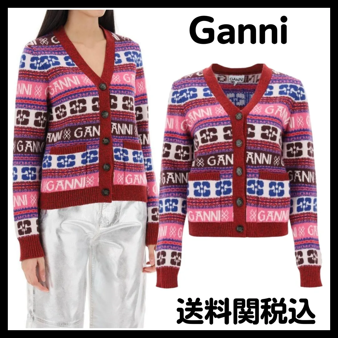 Ganni  |Casual Style Long Sleeves Elegant Style Logo Cardigans