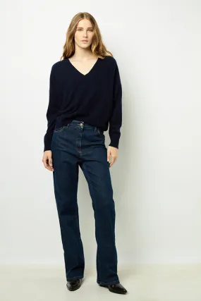 Gerard Darel JOHANNE NAVY RHINESTONE V-NECK SWEATER