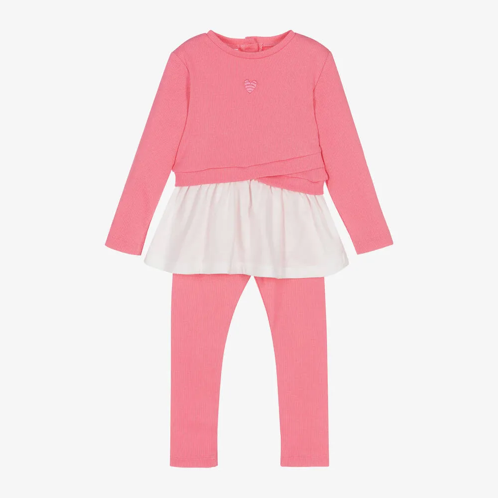 Girls Pink Cotton Leggings Set