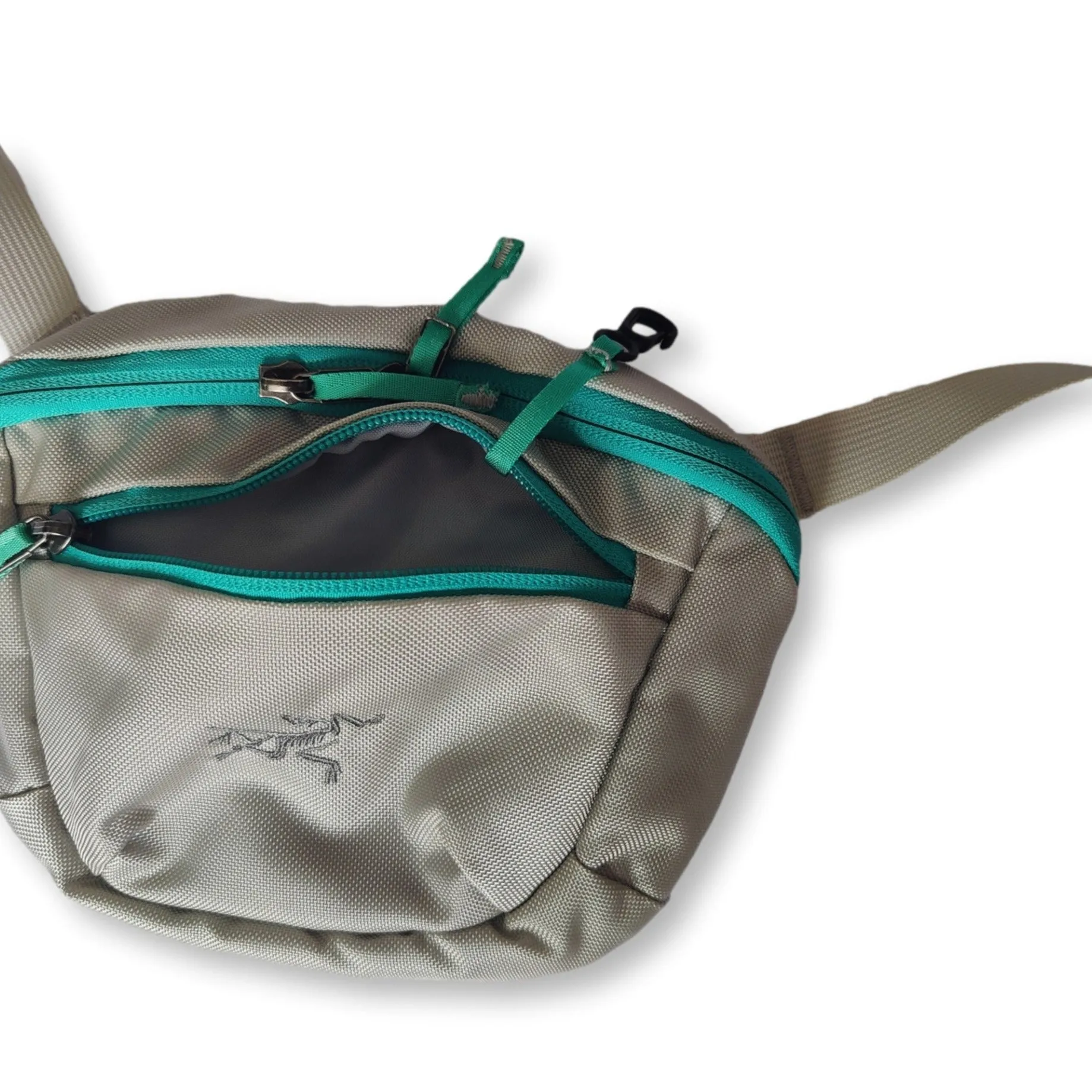 Grey Arcteryx waist bag