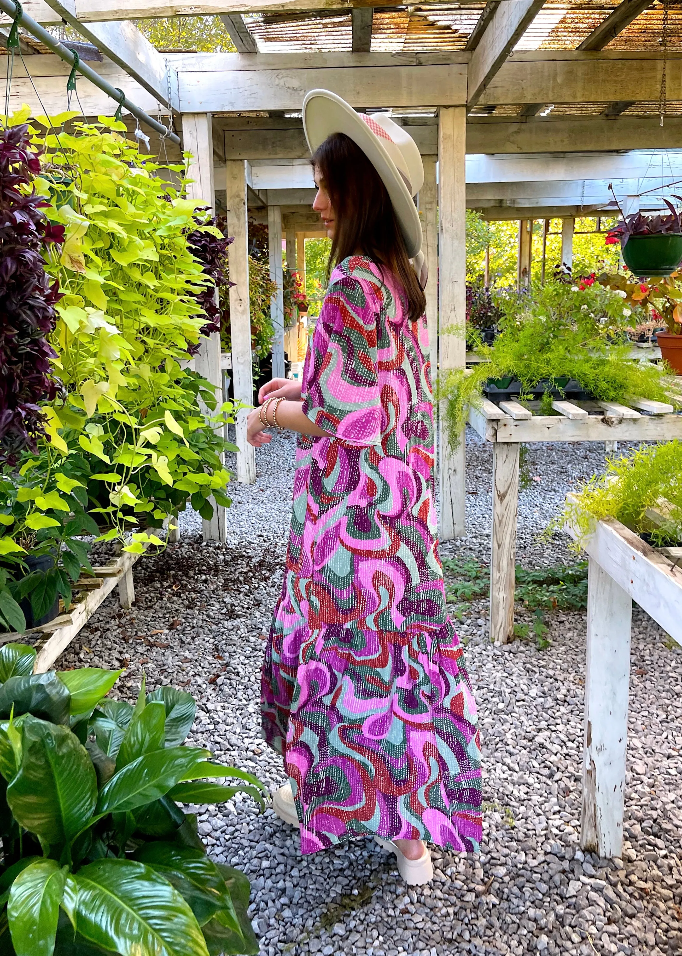 Groovy Girl Flutter Sleeve Maxi Dress | Purple Multi