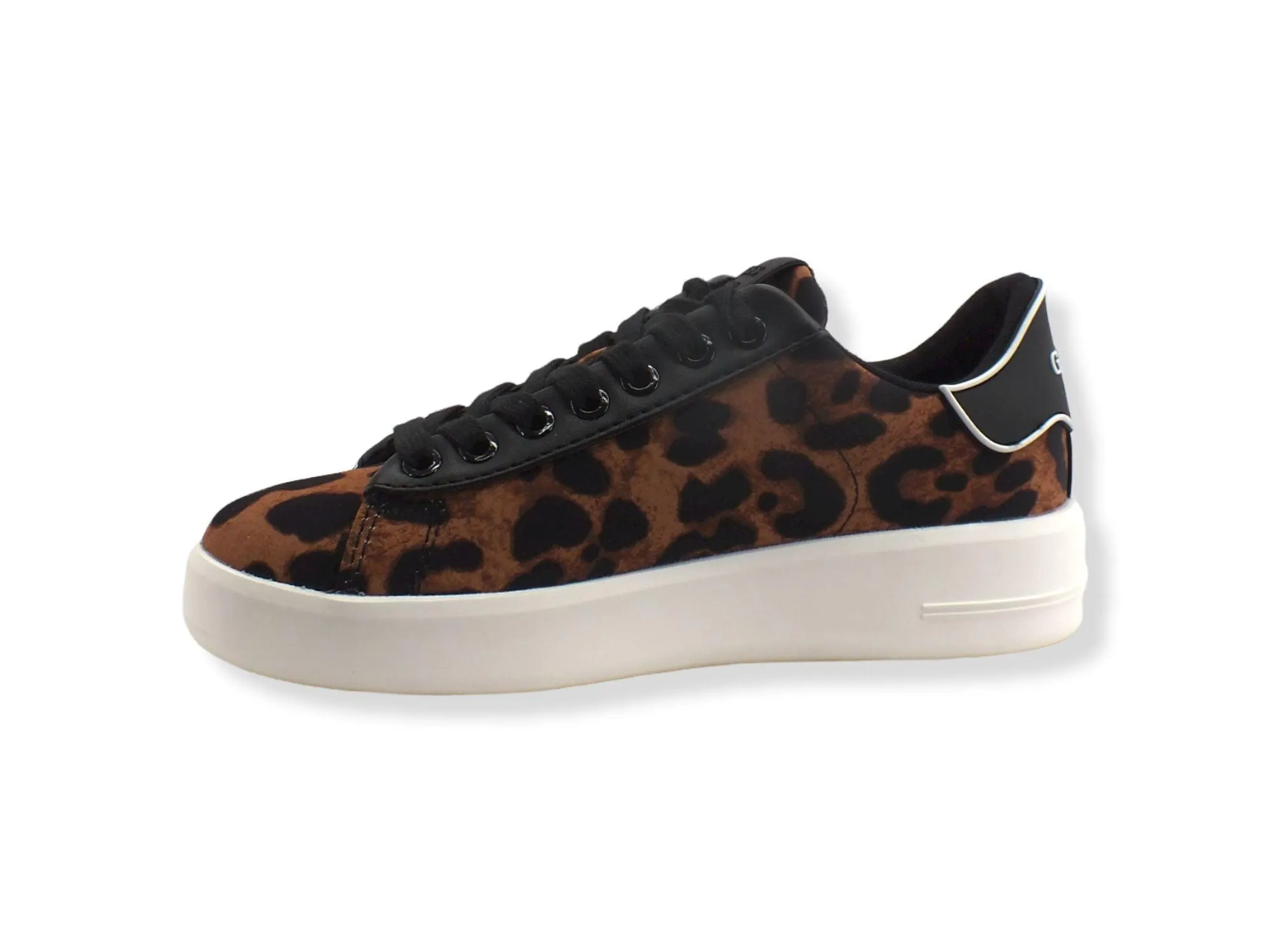 GUESS Sneaker Leo Retro Black Logo White Animalier Donna FL7RC4FAP12