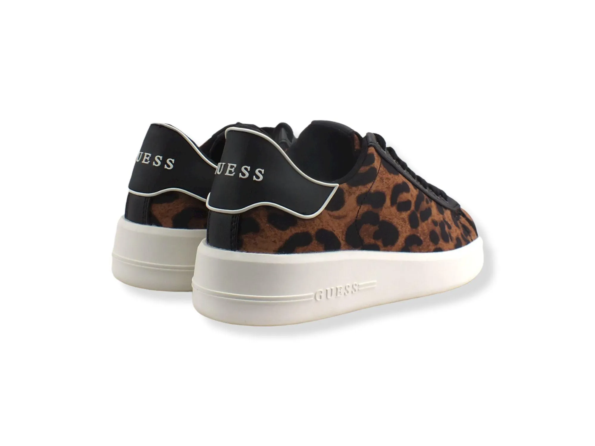 GUESS Sneaker Leo Retro Black Logo White Animalier Donna FL7RC4FAP12