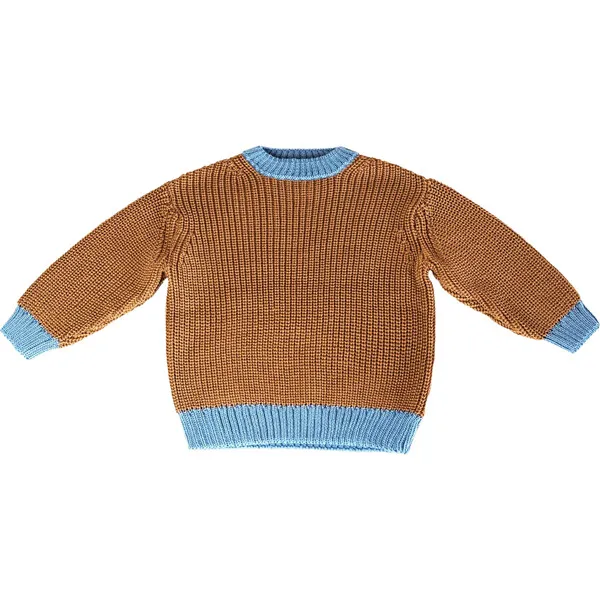 Happymess Merino Round Neck Straight Cut Sweater, Blue Caramel