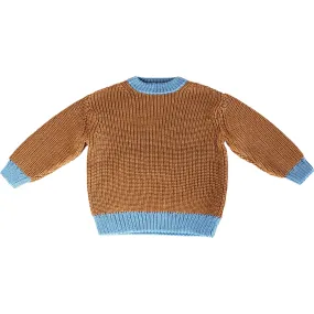 Happymess Merino Round Neck Straight Cut Sweater, Blue Caramel