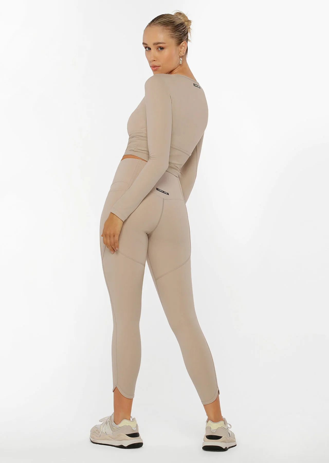 Hi-Fold Booty Ankle Biter Leggings | Beige | Tights and Leggings | Lorna Jane Australia