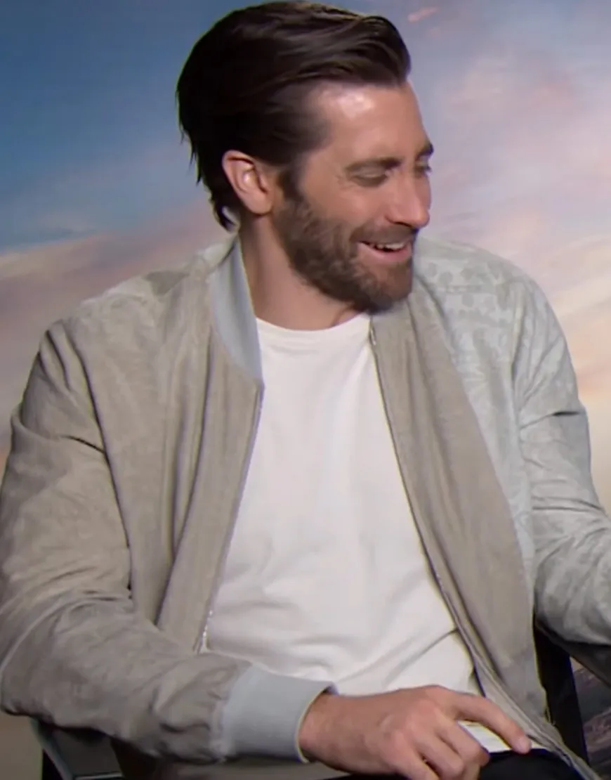 IGN Jake Gyllenhaal Polyester Bomber Jacket | Ivory Floral Pattern Jacket